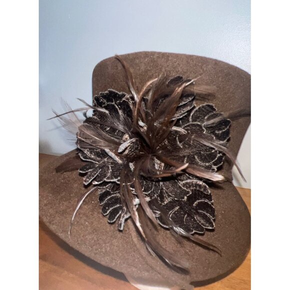 Vintage Cloche Tall Bowler Hat Velvet Feather Floral Accent Women Meril - Picture 3 of 8